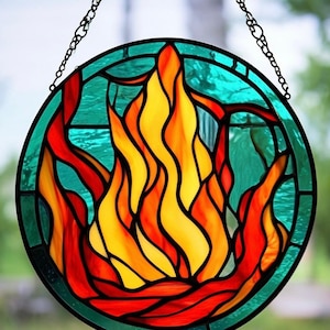 Handcrafted Stained Glass Flame Fiery Art Glass Suncatcher Passionate Souls Symbol of Energy Transformation Inner Light Unique Fire Decor