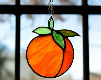Handcrafted Stained Glass Orange Suncatcher: Citrus Kitchen Decor