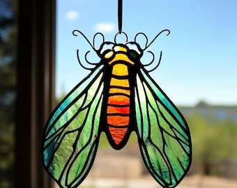 Stained Glass Cicada Suncatcher: Handmade Insect Window Decor