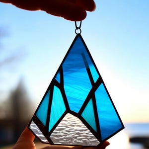 Stained Glass Iceberg Suncatcher: Geometric Glacier Decor