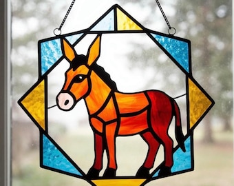 Atrapasol de burro de vitral: decoración rústica para ventanas hecha a mano