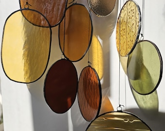 Custom Stained Glass Mobile,  Art Deco Style Colorful Suncatcher, Window Decor