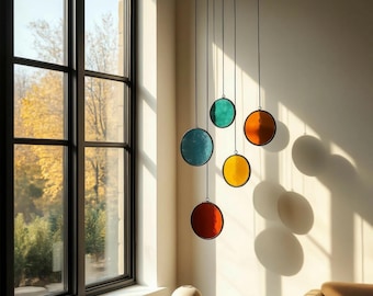 Modern Stained Glass Mobile – Art Deco Style Colorful Suncatcher, Contemporary Window Decor