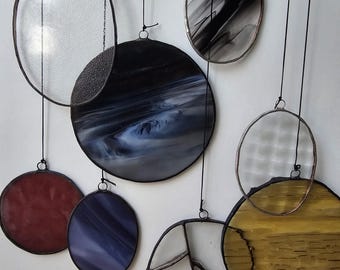 Custom Modern Stained Glass Mobile – Art Deco Style Colorful Suncatcher, Contemporary Window Decor