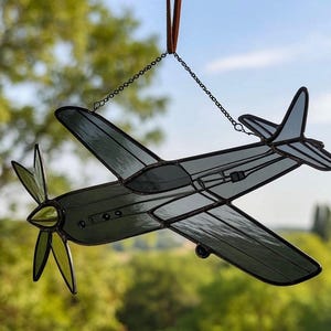 Stained Glass Airplane Suncatcher: Handmade Aviation Decor, Pilot Gift
