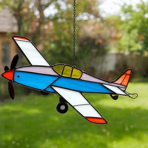 Stained Glass Airplane Suncatcher: Handmade Aviation Decor, Pilot Gift