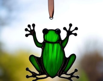 Stained Glass Frog Suncatcher: Handmade Boho Window Decor