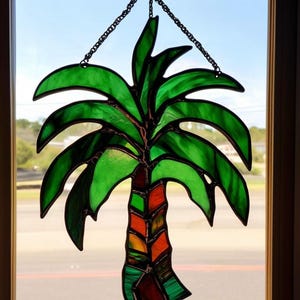 Stained Glass Palm Tree Suncatcher: Handmade Tropical Window Decor