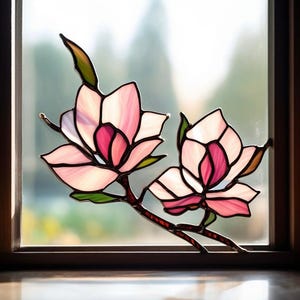 Handcrafted Stained Glass Magnolia Suncatcher: Floral Window Decor
