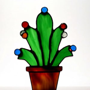 Stained Glass Cactus Suncatcher: Handcrafted Window Decor, Plant Lover Gift
