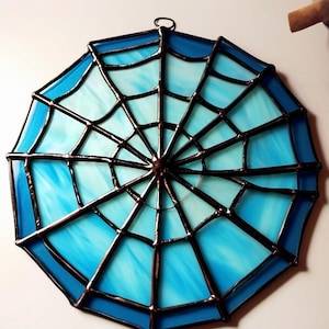 Handcrafted Stained Glass Spider Web Suncatcher Unique Halloween Decor, Intricate Glass Spooky Window Hanging Perfect Gift Halloween Lover