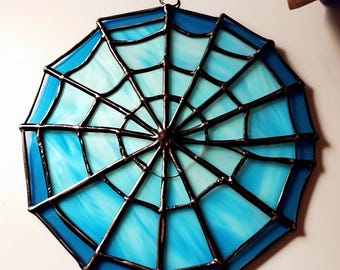 Stained Glass Spider Web Suncatcher: Handcrafted Halloween Window Decor