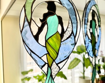 Atrapasueños de sirena de vitral: decoración náutica artesanal para el hogar