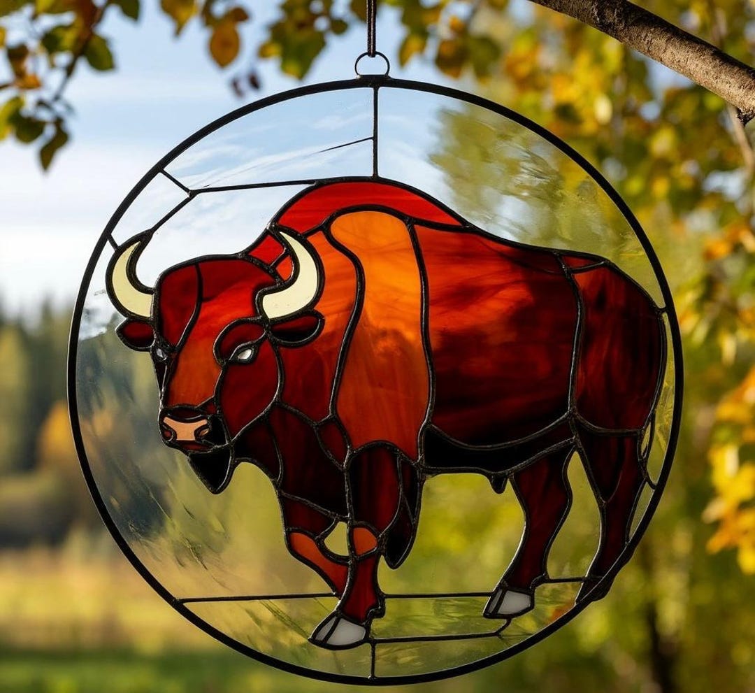 Stained Glass Bison Suncatcher: Handmade Buffalo Window Decor - Etsy