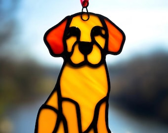 Stained Glass Golden Retriever Suncatcher: Handmade Dog Memorial Decor