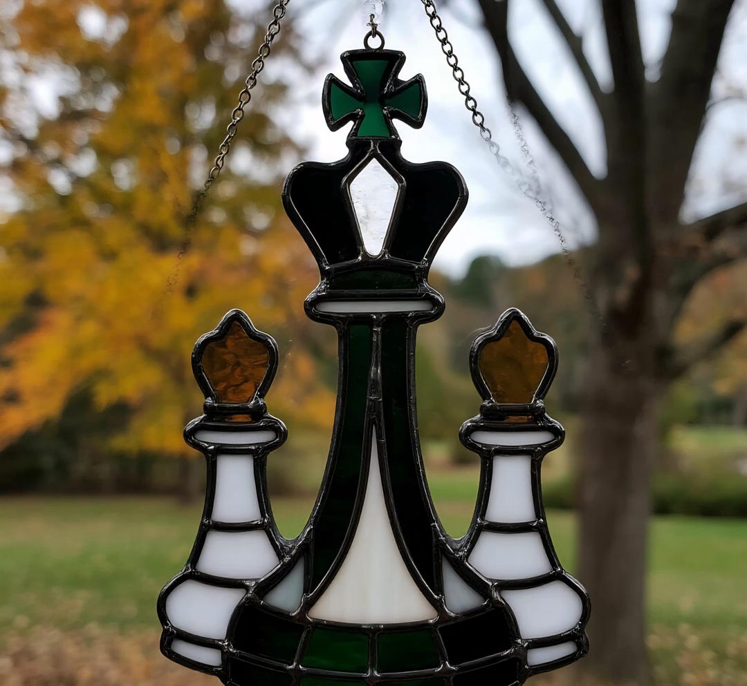 Stained Glass Chess Rook Suncatcher: Handmade Geometric Decor Gift - Etsy