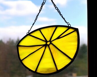 Stained Glass Lemon Suncatcher: Handmade Citrus Kitchen Window Decor