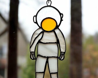 Stained Glass Astronaut Suncatcher: Handmade Cosmic Window Hanging