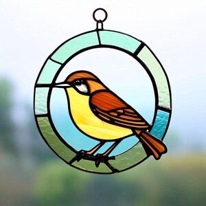 Stained Glass Bird Suncatcher Handcrafted Window Hanging Décor Colorful Wildlife Art Unique Gift for Bird Lovers Nature-Inspired Home Decor