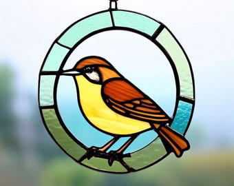Apanhador de pássaros em vitral feito à mão: decoração colorida para janelas