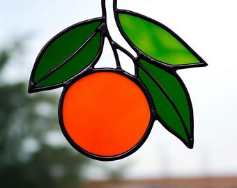 Stained Glass Orange Suncatcher: Handcrafted Citrus Window Decor