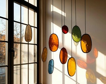 Modern Stained Glass Mobile – Art Deco Style Colorful Suncatcher, Contemporary Window Decor