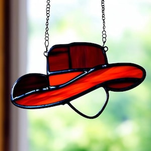 Stained Glass Cowboy Hat Suncatcher Western Window Hanging Handmade Sun Catcher Rustic Decor Country Gift Glass Art Farmhouse Sunlight Decor