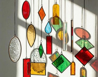 Modern Stained Glass Mobile – Art Deco Style Colorful Suncatcher, Contemporary Window Decor