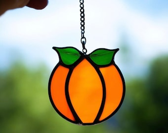 Stained Glass Orange Suncatcher: Handcrafted Citrus Window Decor