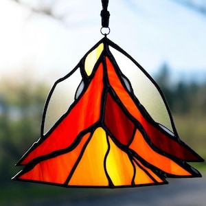 Handmade Stained Glass Mountain Suncatcher: Rustic Home Decor Gift