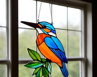 Acchiappasole a forma di martin pescatore in vetro colorato: decorazione per finestre realizzata a mano con motivo a uccello.