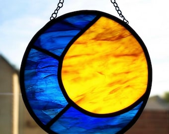 Handgemaakte glas-in-lood maan Suncatcher: hemels raamdecoratie