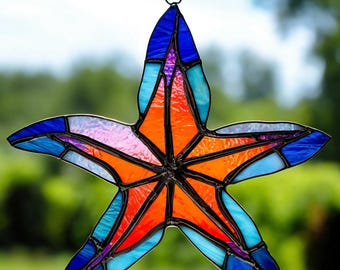 Stained Glass Starfish Suncatcher: Handmade Coastal Beach Decor