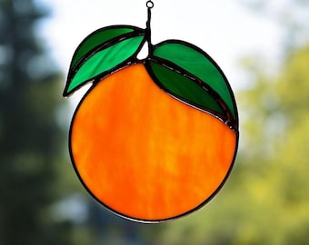 Stained Glass Orange Suncatcher: Fruit Window Hanging, Kitchen Decor