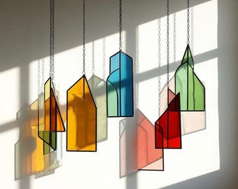 Modern Stained Glass Mobile – Art Deco Style Colorful Suncatcher, Contemporary Window Decor