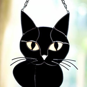 Black Stained Glass Cat Suncatcher: Handmade Home Decor Gift