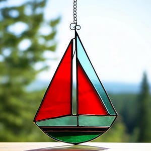 Stained Glass Sailboat Suncatcher: Handcrafted Nautical Window Decor