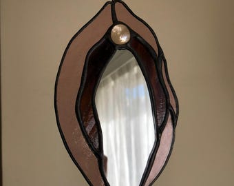 Stained Glass Yoni Suncatcher, Abstract Vulva Mirror, Modern Art Decor