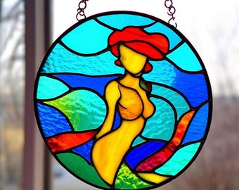 Atrapasueños de sirena de vitral artesanal: decoración náutica para el hogar