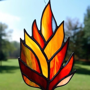 Handmade Stained Glass Fire Colorful Flame Suncatcher Vibrant Home Decor Unique Window Hanging, Modern Glass Art Perfect Gift for Fire lover