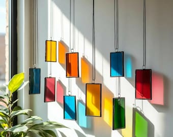 Modern Stained Glass Mobile – Art Deco Style Colorful Suncatcher, Contemporary Window Decor