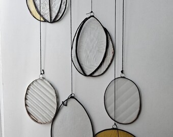 Custom Modern Stained Glass Mobile – Art Deco Style Colorful Suncatcher, Contemporary Window Decor