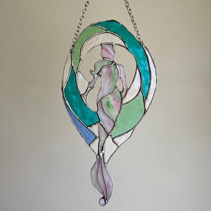 Stunning Stained Glass Mermaid with Flowing Tail and Ocean-Inspired Colors suncatcher Handcrafted Art for Nautical Home Decor or Unique Gift