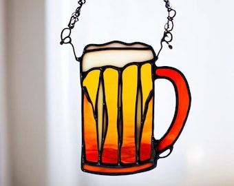 Handmade Stained Glass Beer Mug Suncatcher: Bar Decor Gift