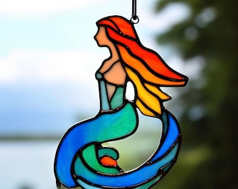 Atrapasueños de sirena de vitral: decoración náutica artesanal para el hogar
