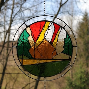 Stained Glass Desert Sunset Suncatcher: Handmade Southwest Window Art