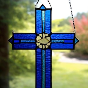 Handcrafted Stained Glass Cross Unique Christian Decor, Elegant Religious Gift, Customizable Colorful Window Art Faith-Inspired Home Accent