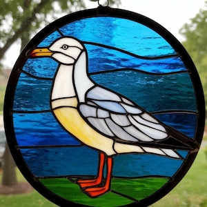 Handmade Stained Glass Seagull Suncatcher: Coastal Window Decor