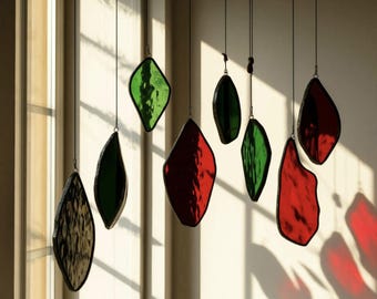 Modern Stained Glass Mobile – Art Deco Style Colorful Suncatcher, Contemporary Window Decor