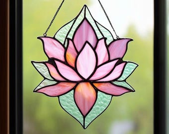 Stained Glass Lotus Suncatcher: Handmade Boho Zen Decor